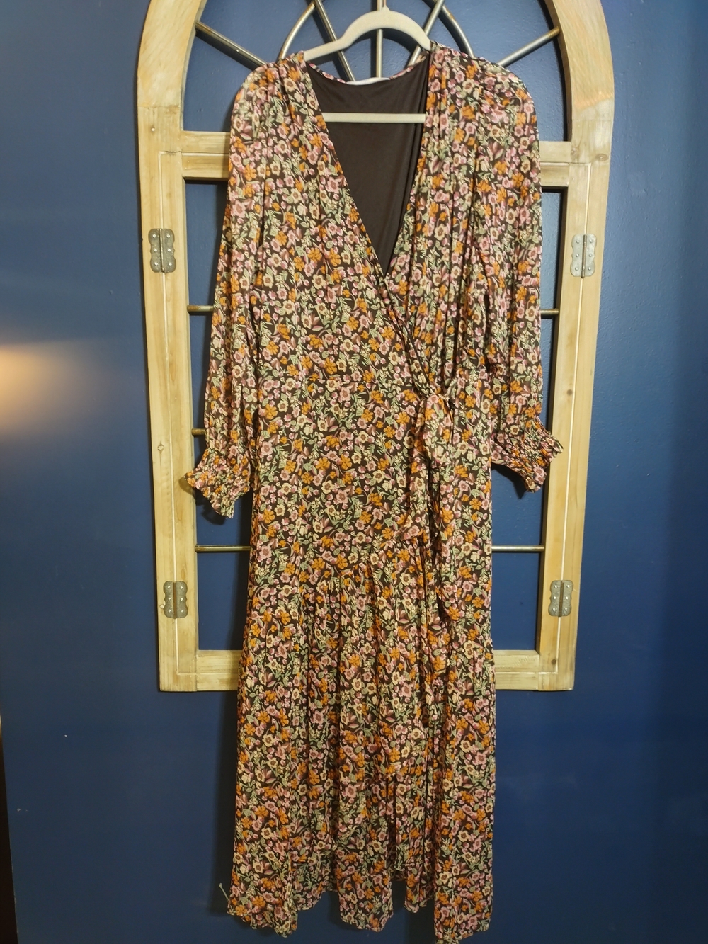 Floral Wrap Maxi Dress in Brown and Pink